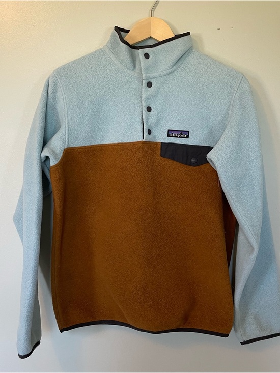 Patagonia Jackets & Blazers - Patagonia Two-Tone Snap Fleece Pullover - Light Blue & Brown